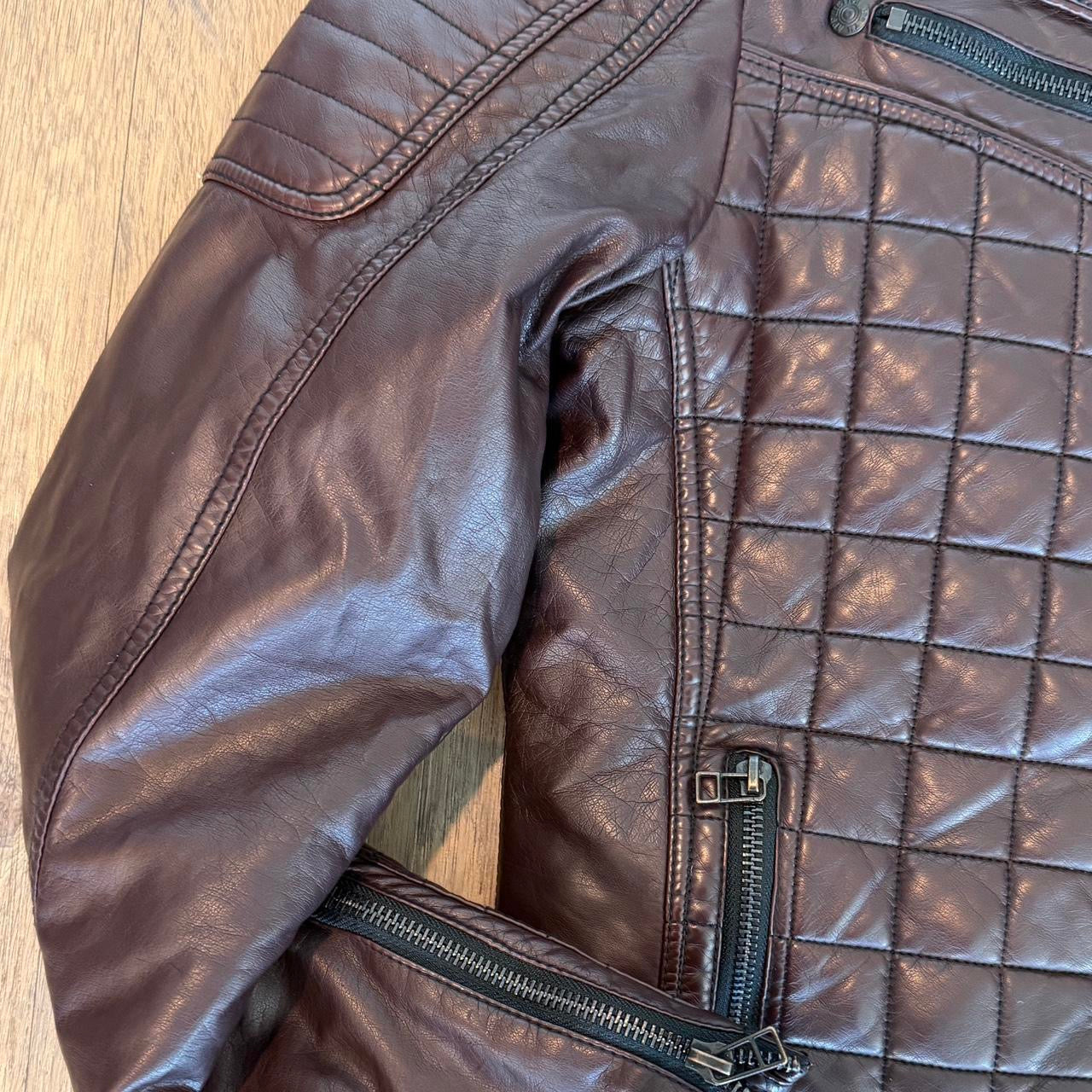 Rare Affliction Black Premium Quilted Moto Jacket Brown Y2K Biker Archive Size Large