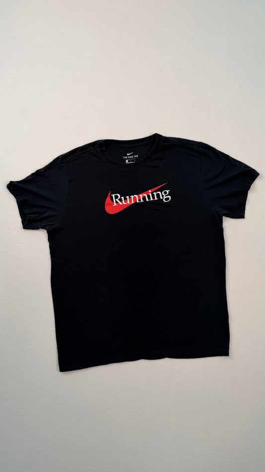 Nike Running Swoosh Graphic Tee – Black / Red Dri-FIT (Large)