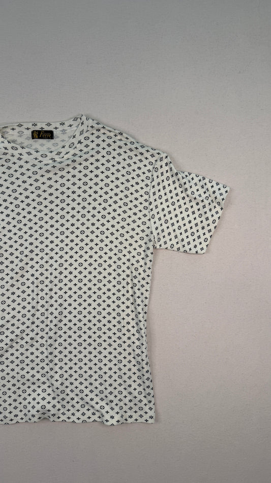 Vintage Gianfranco Ferré Italy Monogram Print T-Shirt White Designer Archive Tee – Medium