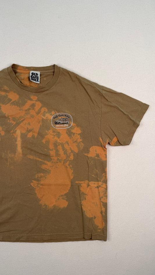 Old Guys Rule Bleach Dyed Brown Graphic T-Shirt XL | Vintage-Inspired Y2K Streetwear Cotton Tee
