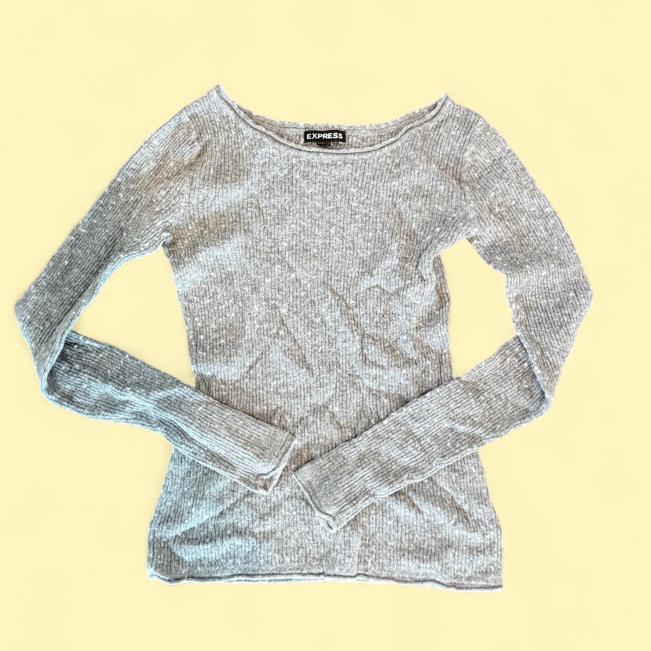 Express Gray Ribbed Long Sleeve Top