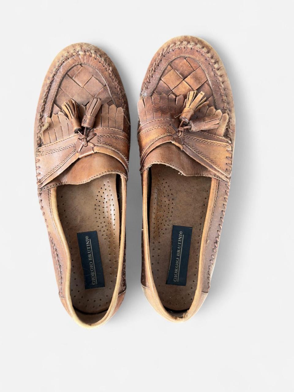 Vintage Giorgio Brutini Woven Leather Loafers With Tassels