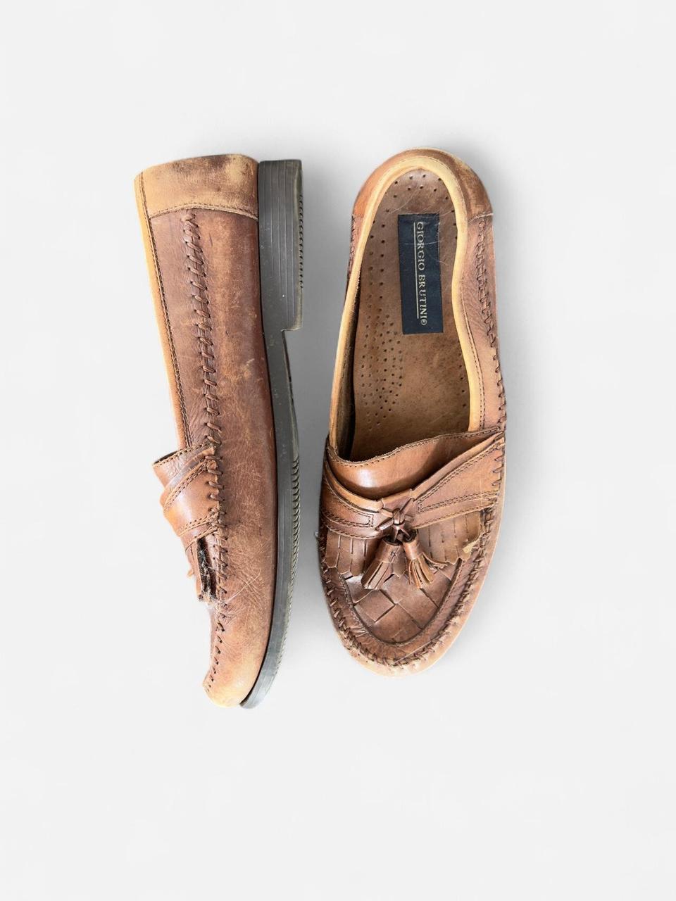 Vintage Giorgio Brutini Woven Leather Loafers With Tassels