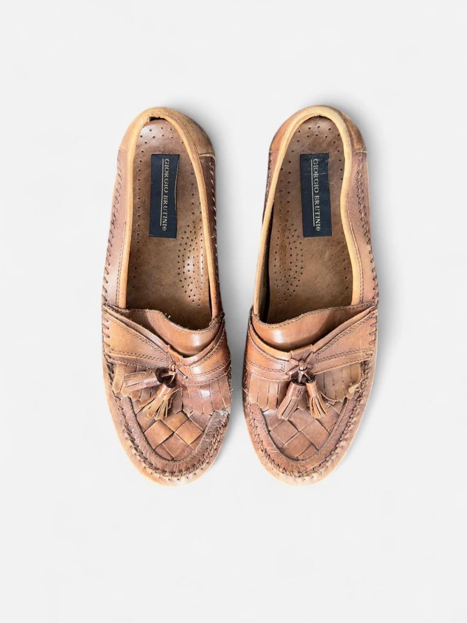 Vintage Giorgio Brutini Woven Leather Loafers With Tassels
