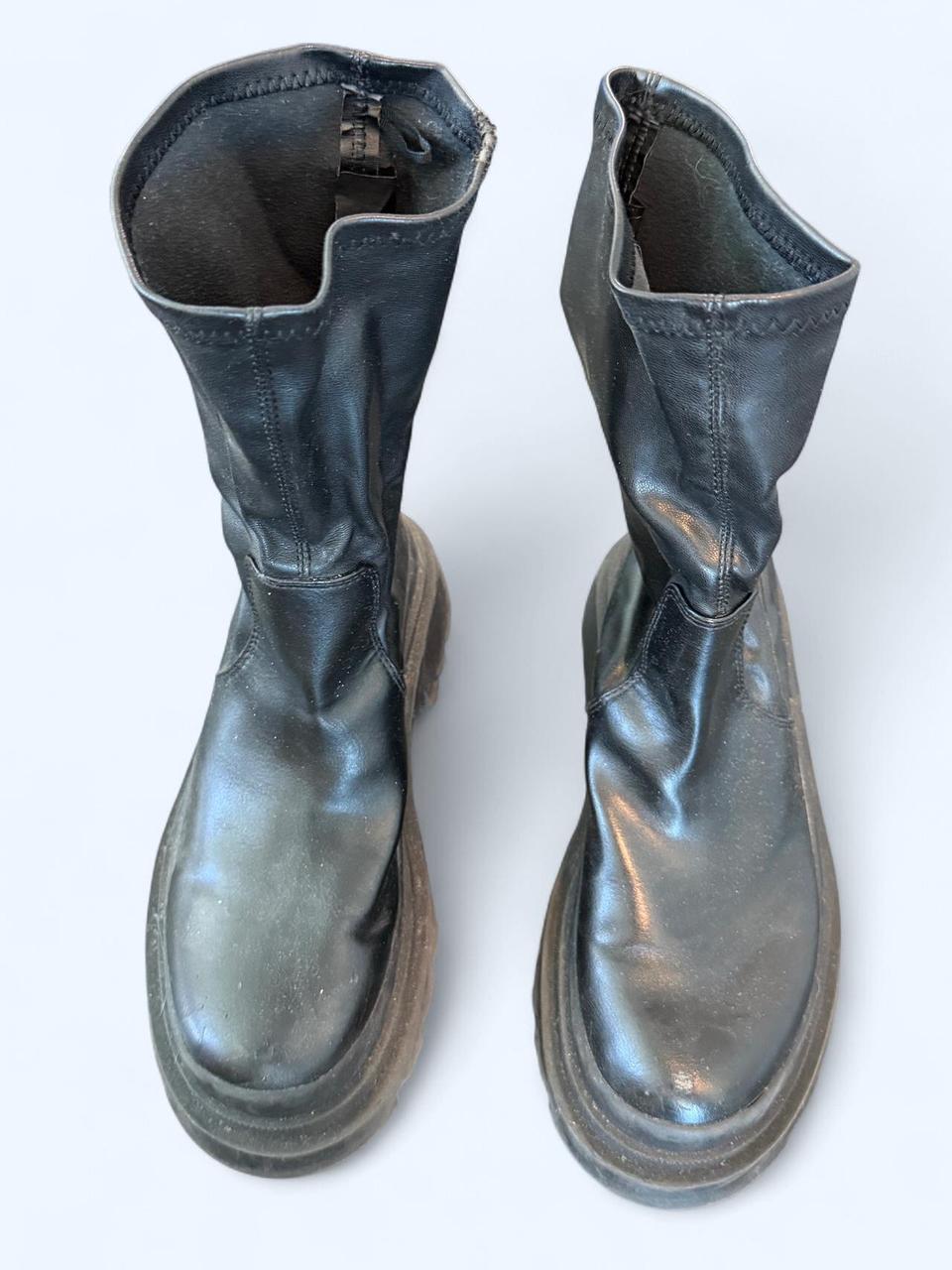ZARA Black Chunky Sole Leather Boots