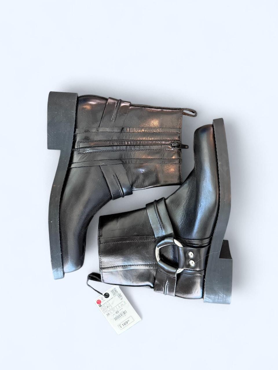 ZARA Black Leather Ankle Boots