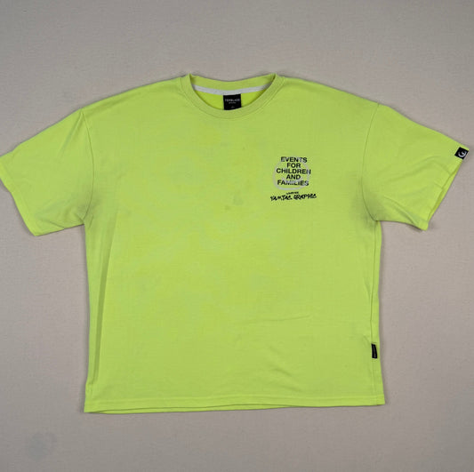Neon Yellow Graphic Tee – Streetwear Back Print Shirt (Size L)