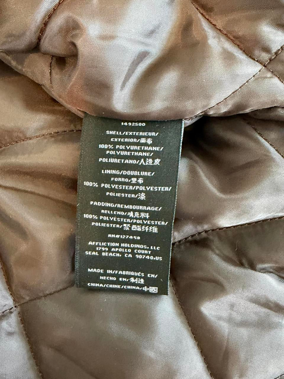 Rare Affliction Black Premium Quilted Moto Jacket Brown Y2K Biker Archive Size Large