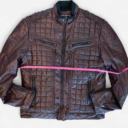 Rare Affliction Black Premium Quilted Moto Jacket Brown Y2K Biker Archive Size Large
