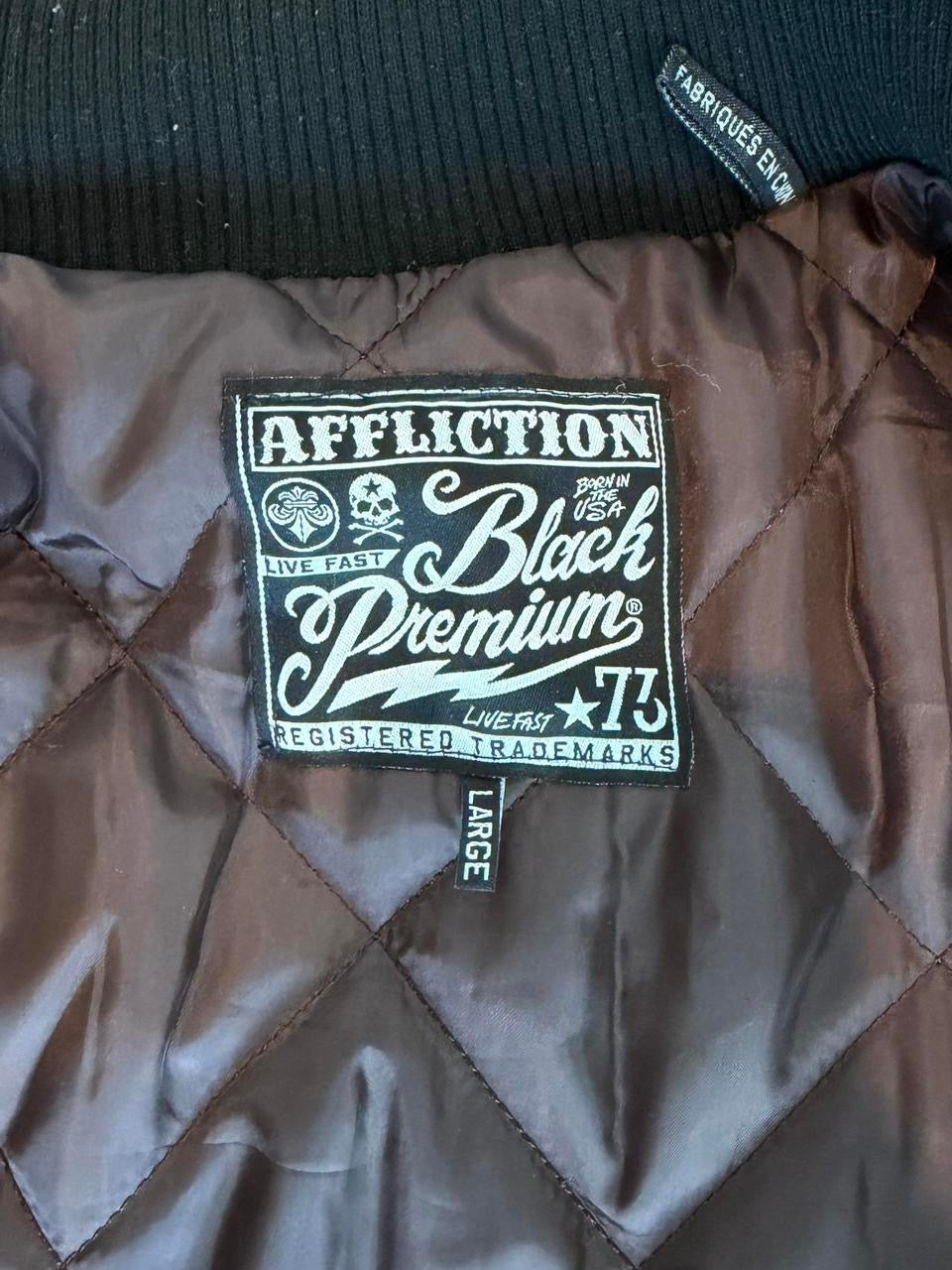 Rare Affliction Black Premium Quilted Moto Jacket Brown Y2K Biker Archive Size Large