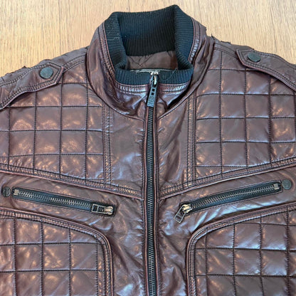 Rare Affliction Black Premium Quilted Moto Jacket Brown Y2K Biker Archive Size Large