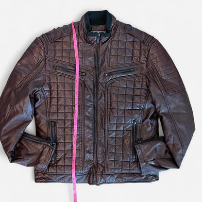 Rare Affliction Black Premium Quilted Moto Jacket Brown Y2K Biker Archive Size Large