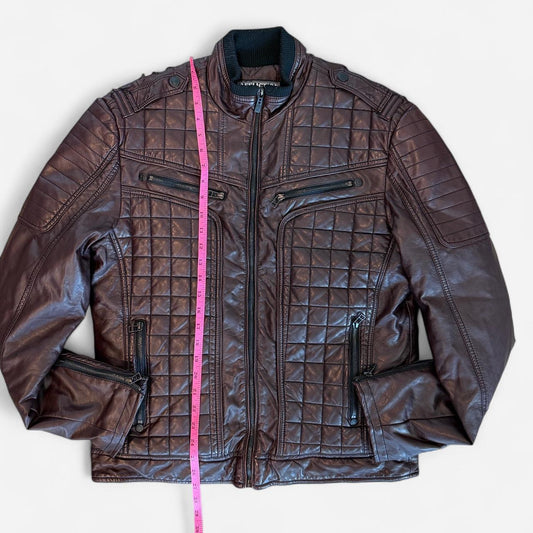 Rare Affliction Black Premium Quilted Moto Jacket Brown Y2K Biker Archive Size Large