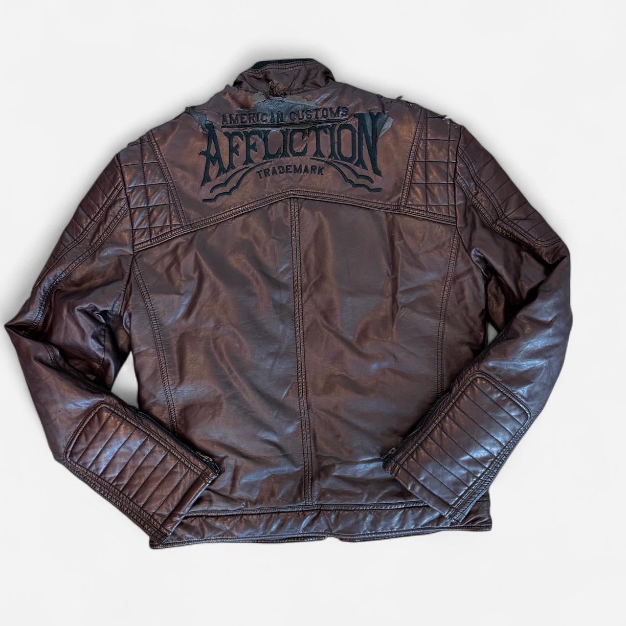 Rare Affliction Black Premium Quilted Moto Jacket Brown Y2K Biker Archive Size Large