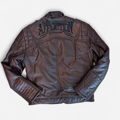 Rare Affliction Black Premium Quilted Moto Jacket Brown Y2K Biker Archive Size Large
