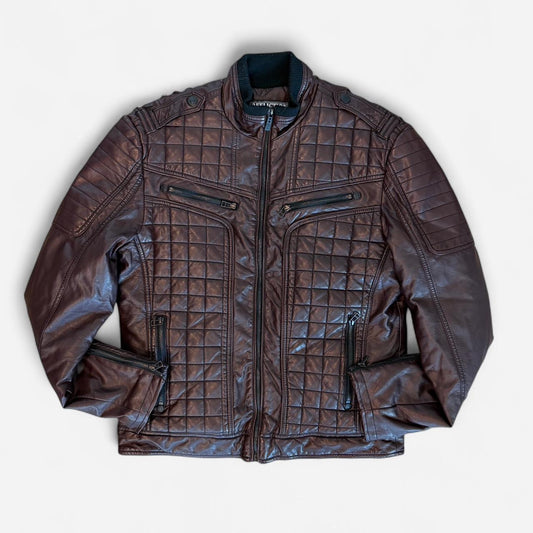 Rare Affliction Black Premium Quilted Moto Jacket Brown Y2K Biker Archive Size Large
