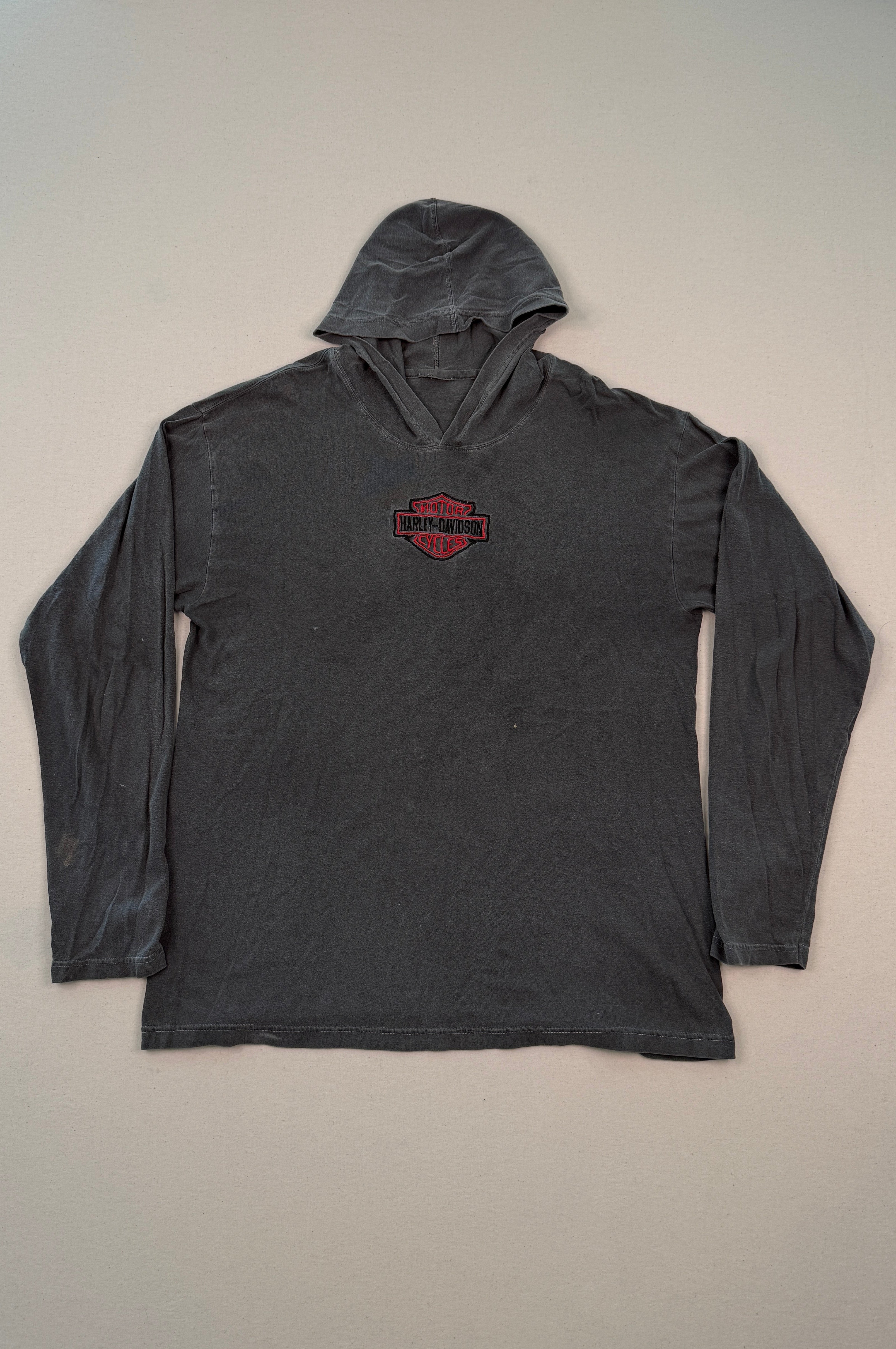 Vintage Harley Davidson Faded Grey Hooded Long Sleeve Tee – Men