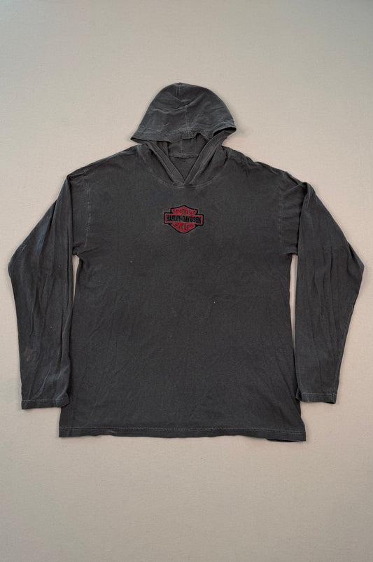 Vintage Harley Davidson Faded Grey Hooded Long Sleeve Tee