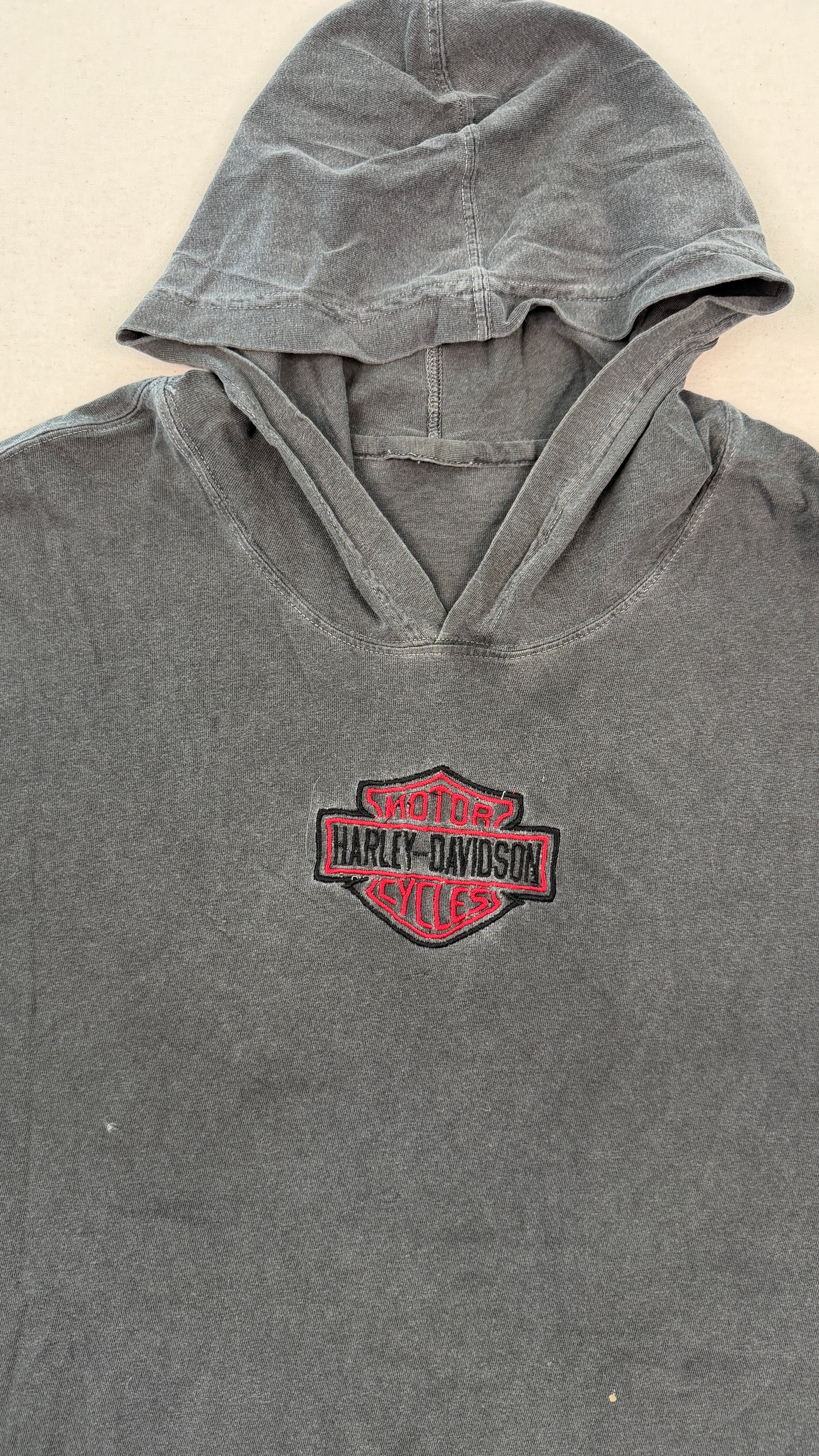 Vintage Harley Davidson Faded Grey Hooded Long Sleeve Tee – Men