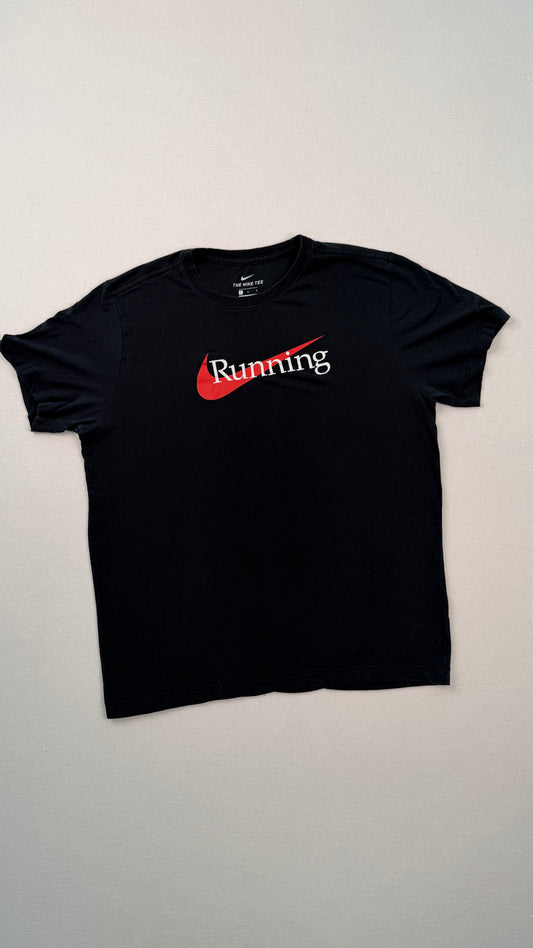 Nike Running Swoosh Graphic Tee – Black / Red Dri-FIT (Large)