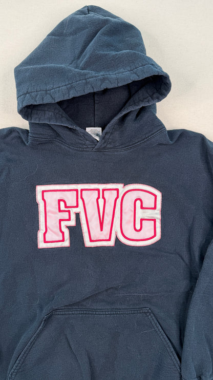 Vintage FVC Black Varsity Hoodie Large Collegiate Graphic Sweatshirt Y2K Streetwear