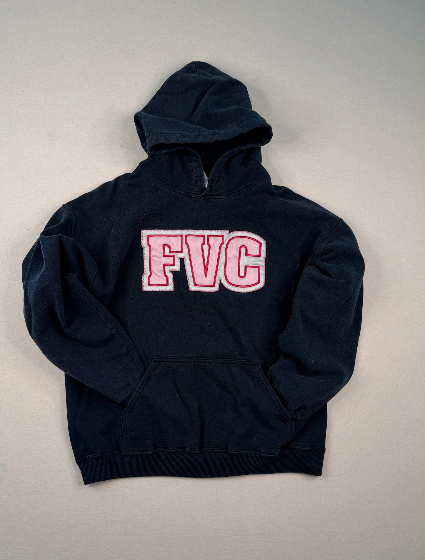 Vintage FVC Black Varsity Hoodie Large Collegiate Graphic Sweatshirt Y2K Streetwear