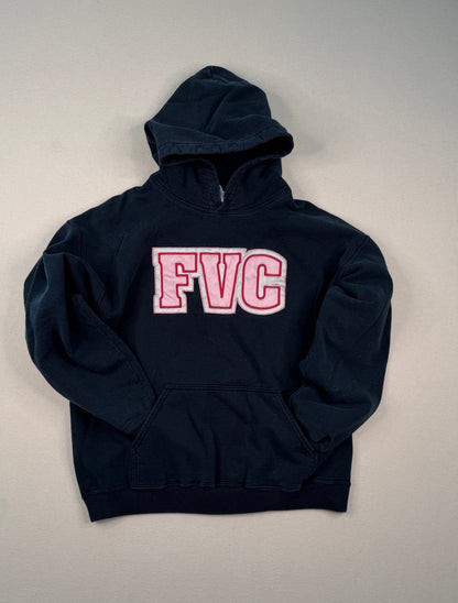 Vintage FVC Black Varsity Hoodie Large Collegiate Graphic Sweatshirt Y2K Streetwear
