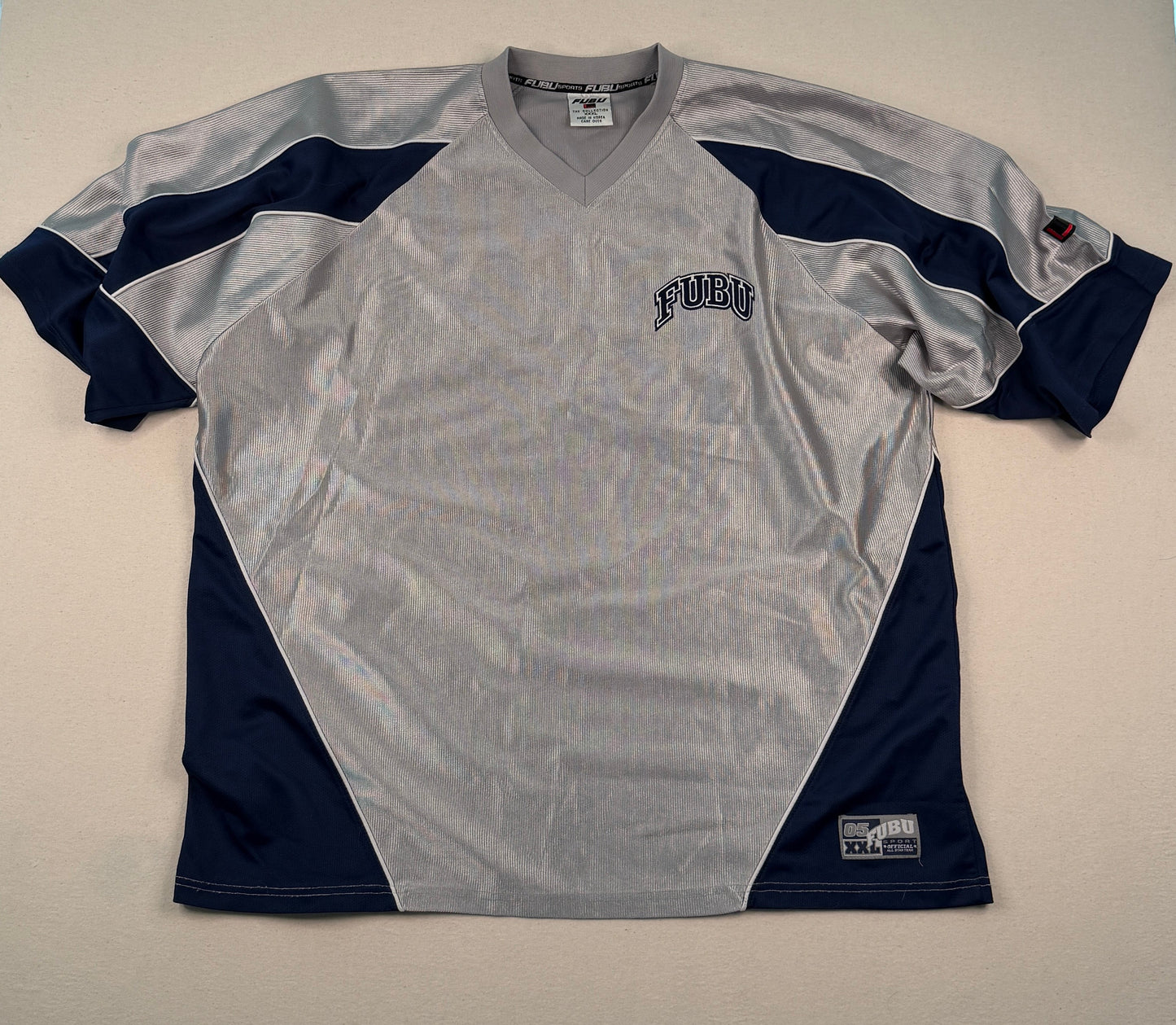 FUBU Sports Grey Navy Mesh Jersey XXL Y2K Streetwear Vintage
