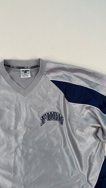 FUBU Sports Grey Navy Mesh Jersey XXL Y2K Streetwear Vintage