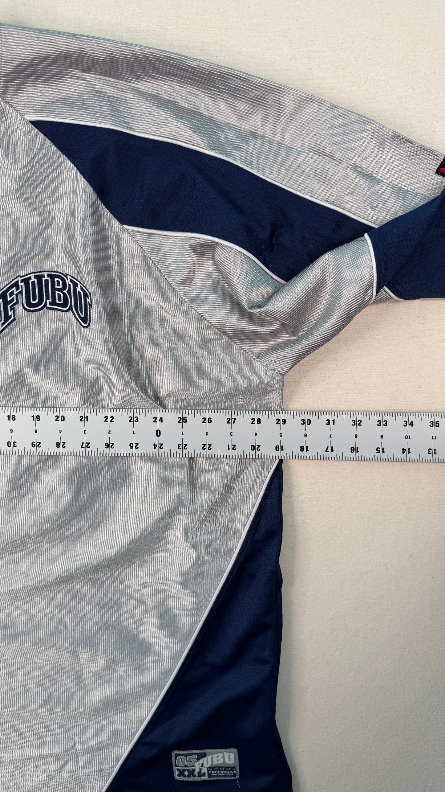 FUBU Sports Grey Navy Mesh Jersey XXL Y2K Streetwear Vintage