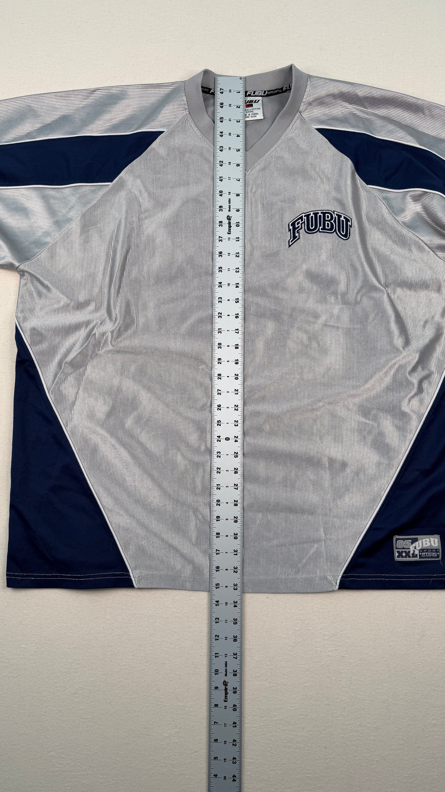 FUBU Sports Grey Navy Mesh Jersey XXL Y2K Streetwear Vintage
