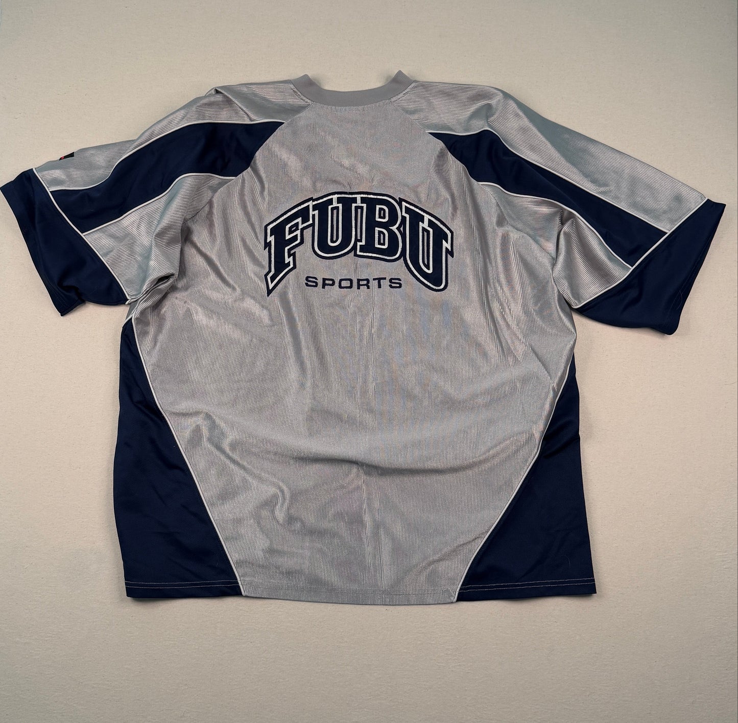 FUBU Sports Grey Navy Mesh Jersey XXL Y2K Streetwear Vintage