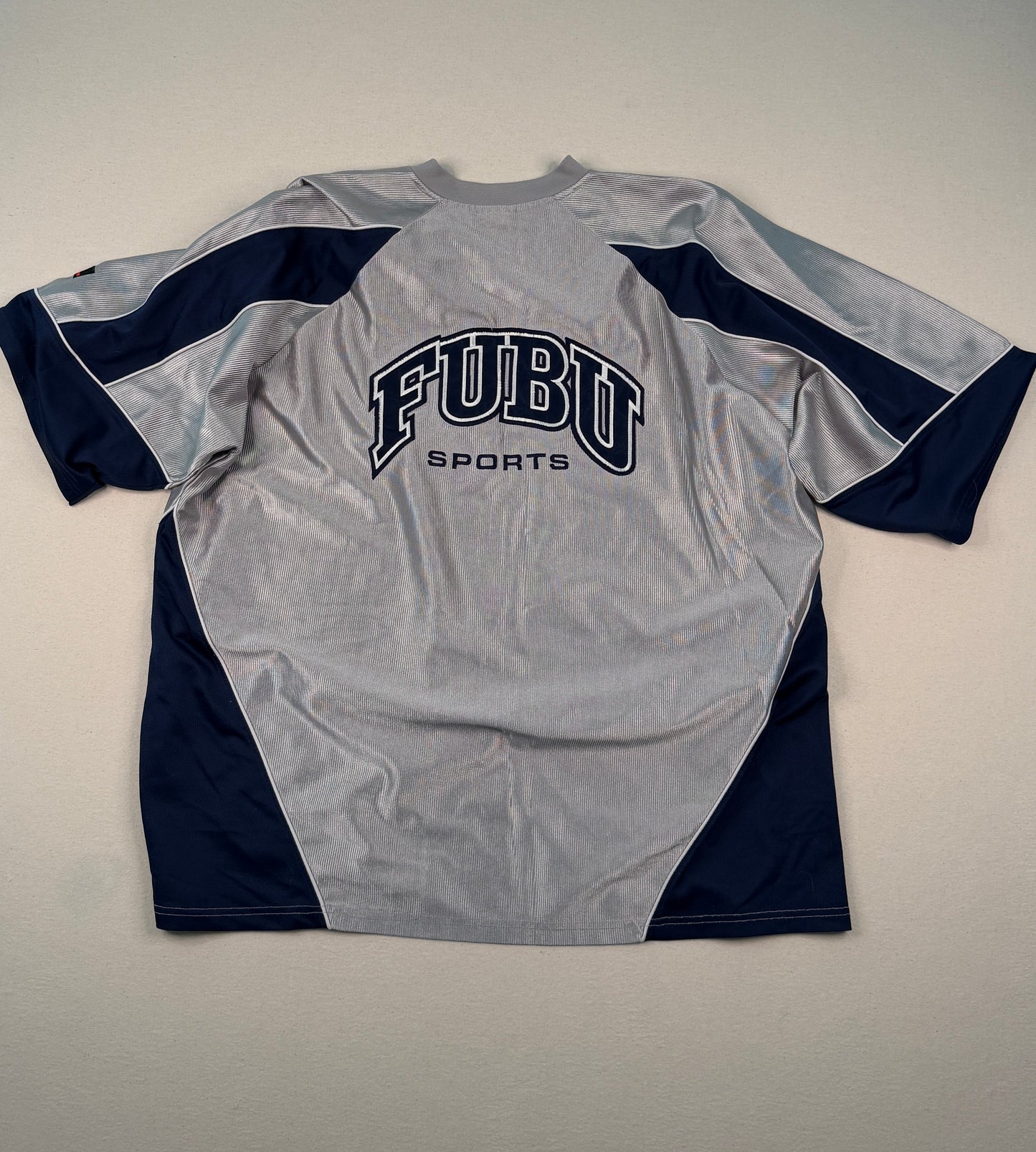 FUBU Sports Grey Navy Mesh Jersey XXL Y2K Streetwear Vintage