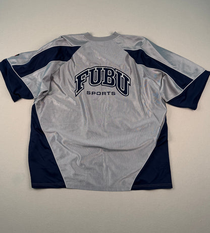 FUBU Sports Grey Navy Mesh Jersey XXL Y2K Streetwear Vintage