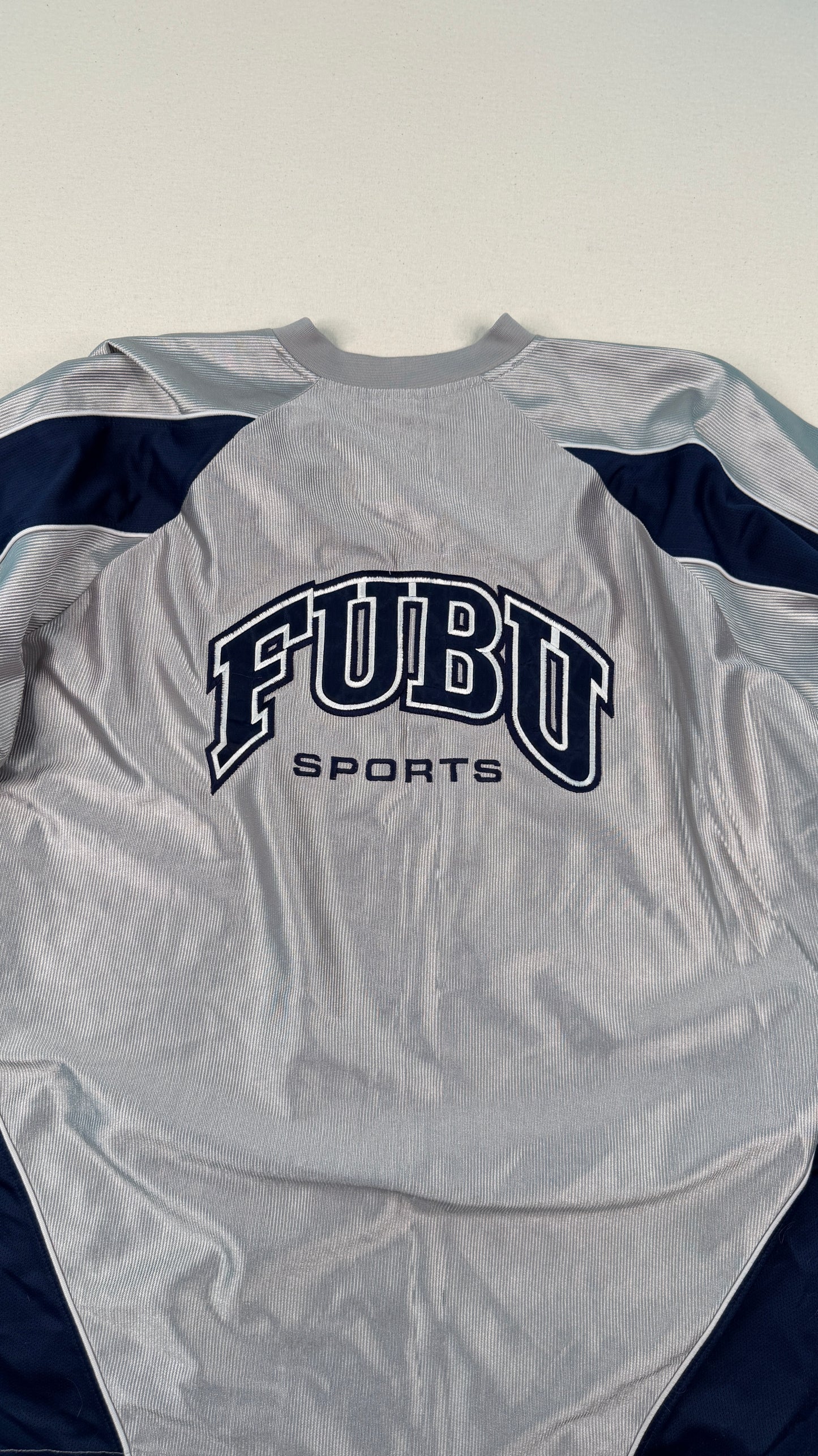 FUBU Sports Grey Navy Mesh Jersey XXL Y2K Streetwear Vintage