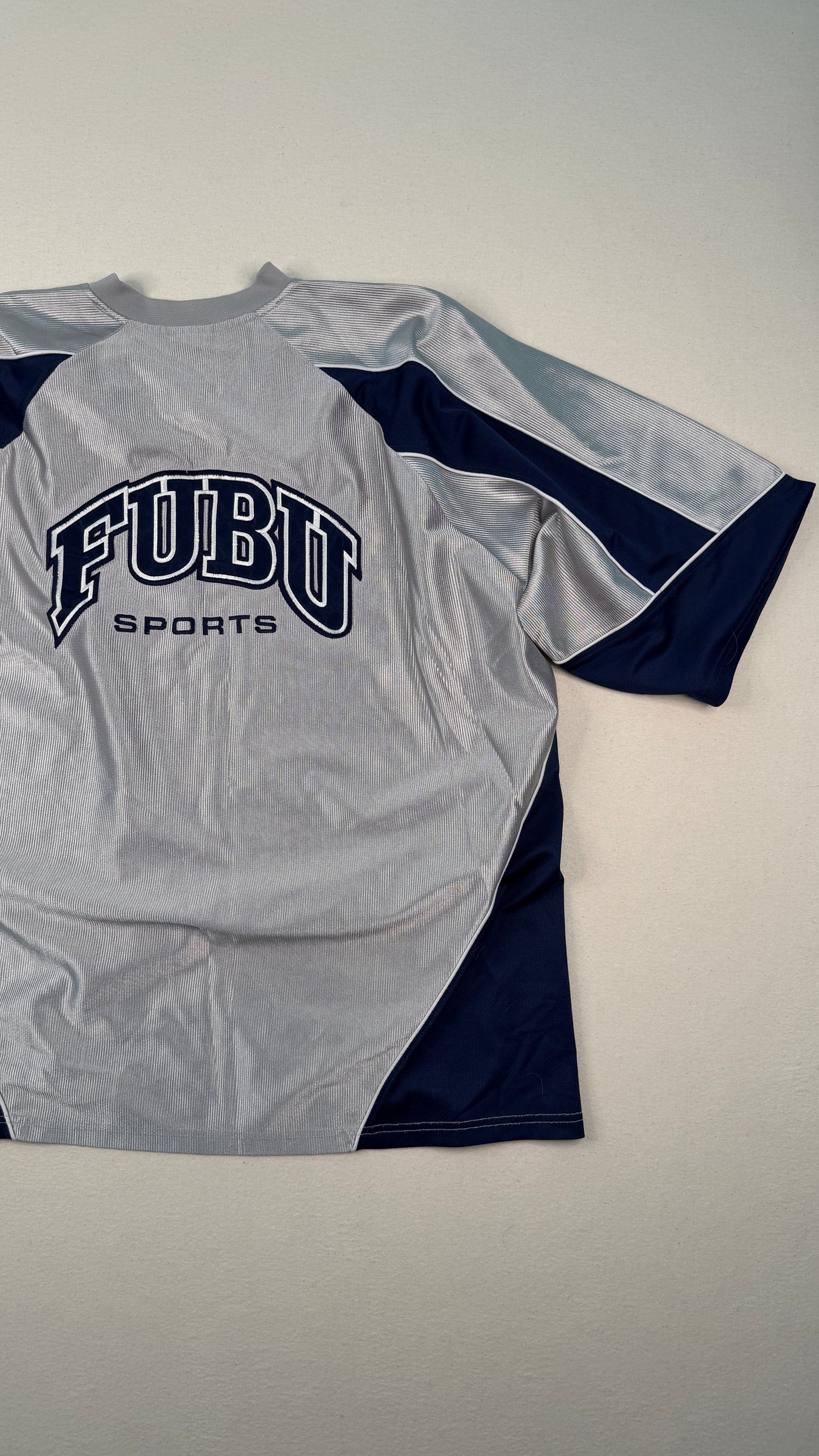 FUBU Sports Grey Navy Mesh Jersey XXL Y2K Streetwear Vintage