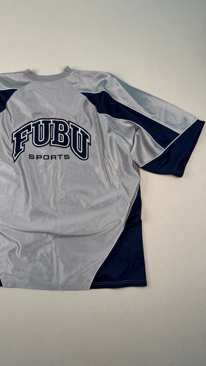 FUBU Sports Grey Navy Mesh Jersey XXL Y2K Streetwear Vintage