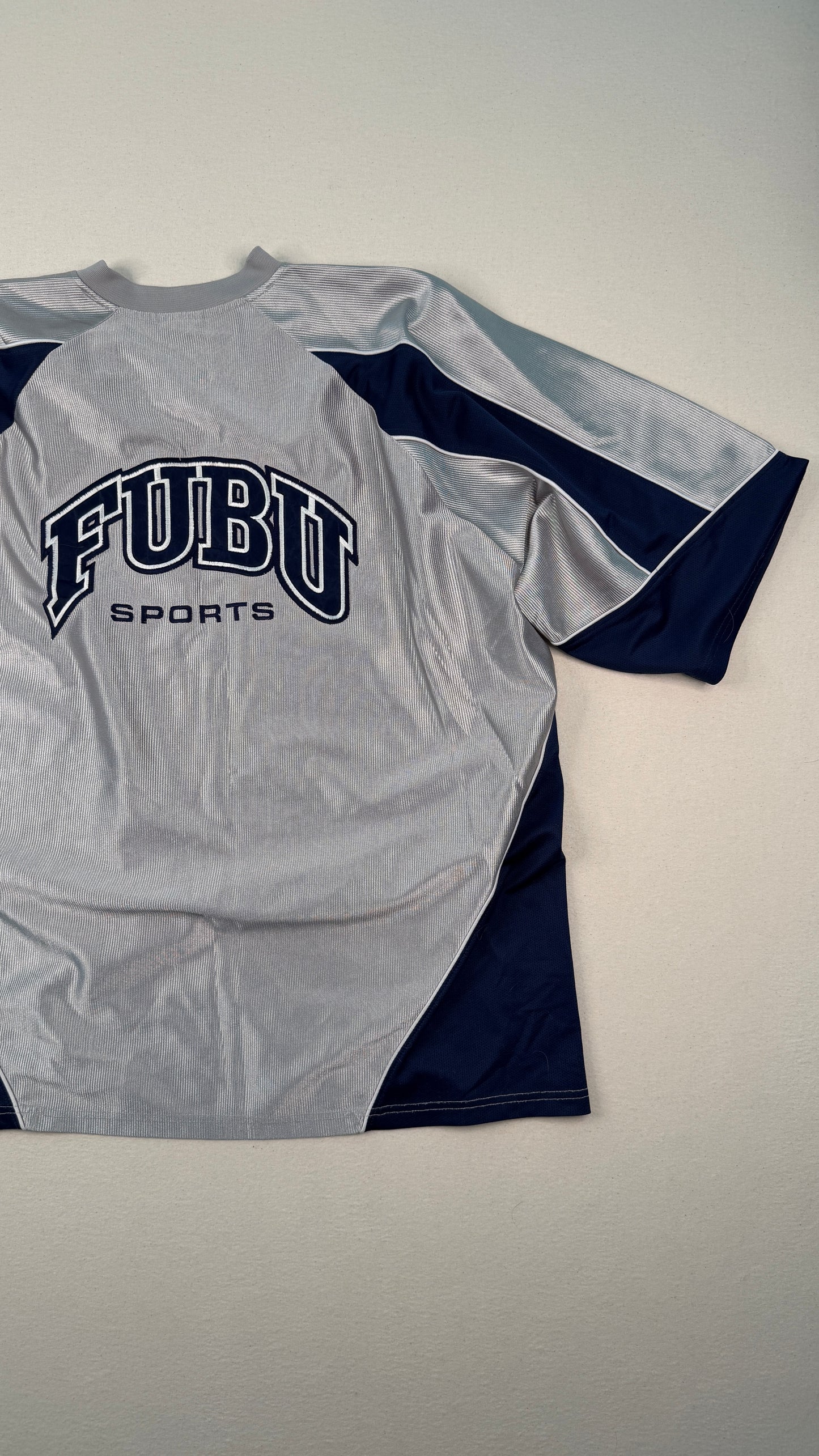 FUBU Sports Grey Navy Mesh Jersey XXL Y2K Streetwear Vintage