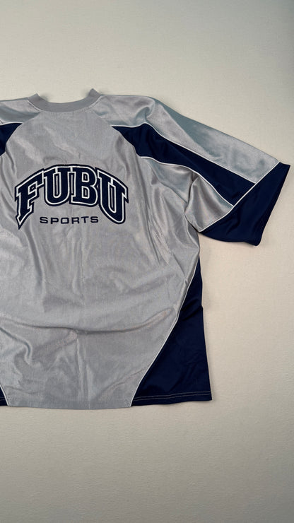 FUBU Sports Grey Navy Mesh Jersey XXL Y2K Streetwear Vintage