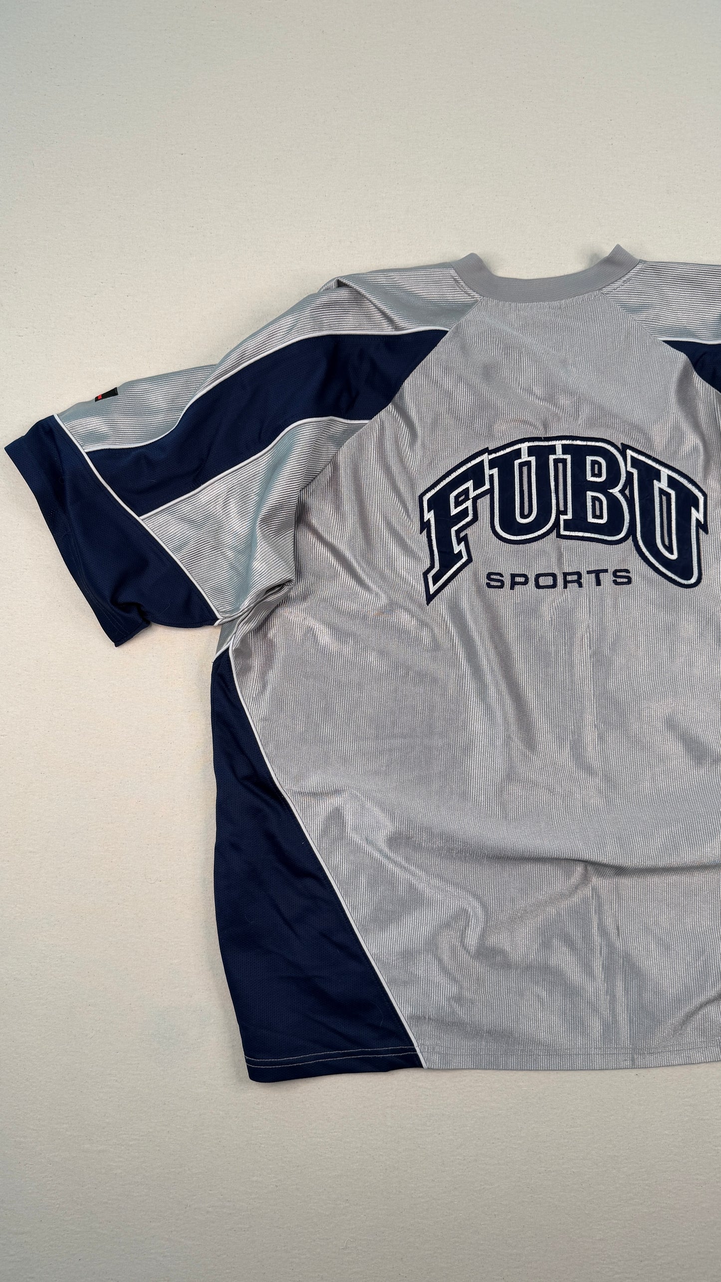 FUBU Sports Grey Navy Mesh Jersey XXL Y2K Streetwear Vintage