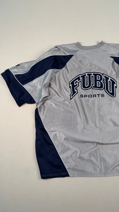 FUBU Sports Grey Navy Mesh Jersey XXL Y2K Streetwear Vintage