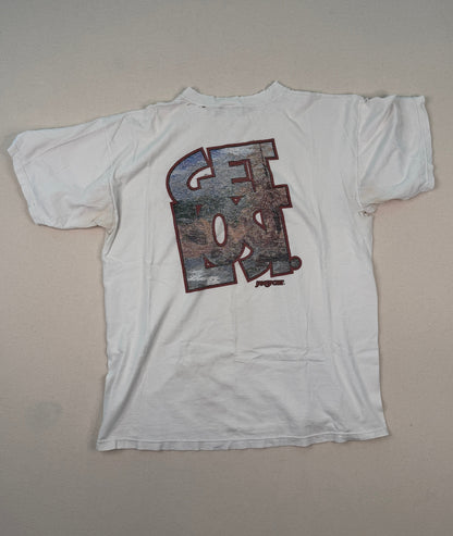 Vintage Graphic Logo White T-Shirt Y2K Streetwear Back Print Tee