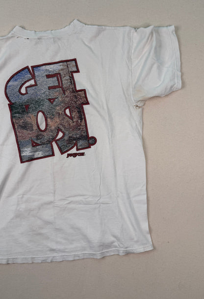 Vintage Graphic Logo White T-Shirt Y2K Streetwear Back Print Tee