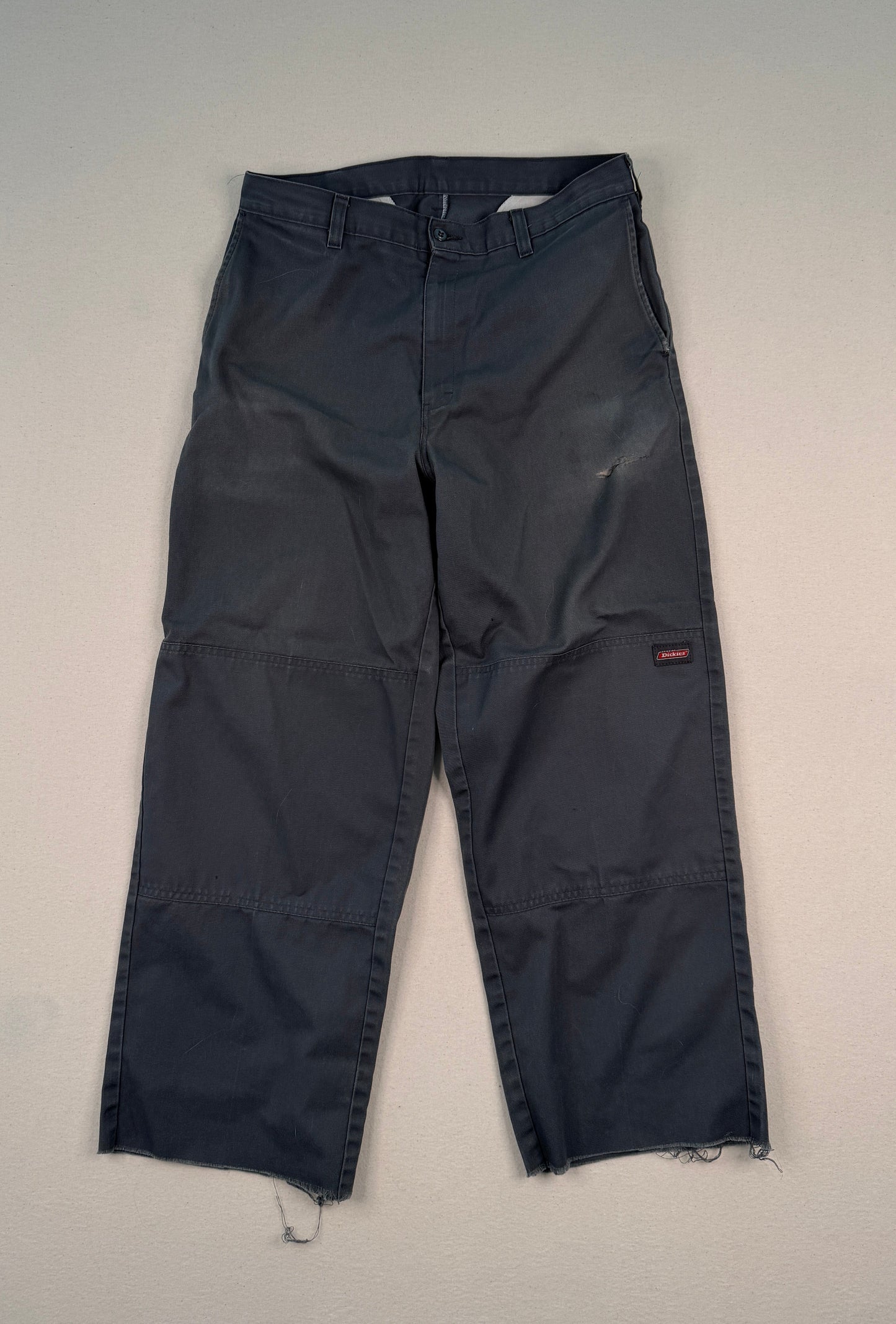 Dickies Charcoal Double Knee Work Pants – Cropped Raw Hem Vintage Utility Trousers