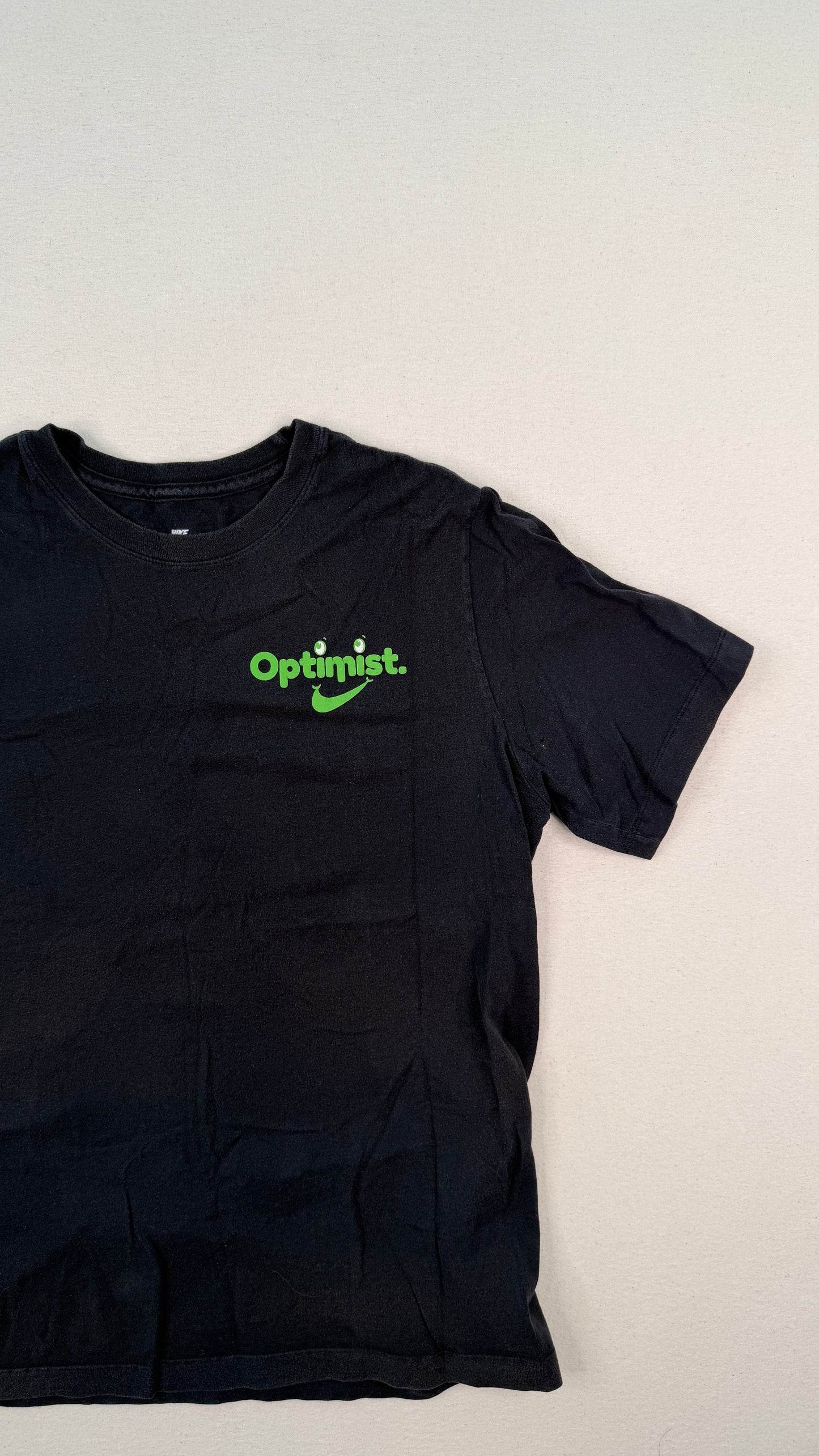 Nike Optimist Graphic Black T-Shirt | Neon Green Logo | Y2K Streetwear Cotton Tee