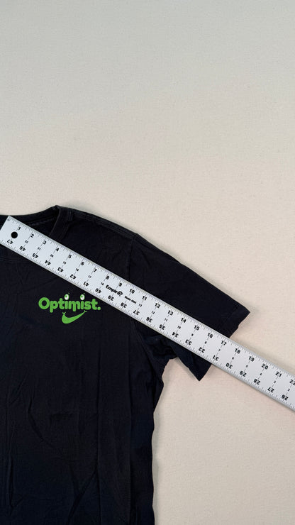 Nike Optimist Graphic Black T-Shirt | Neon Green Logo | Y2K Streetwear Cotton Tee