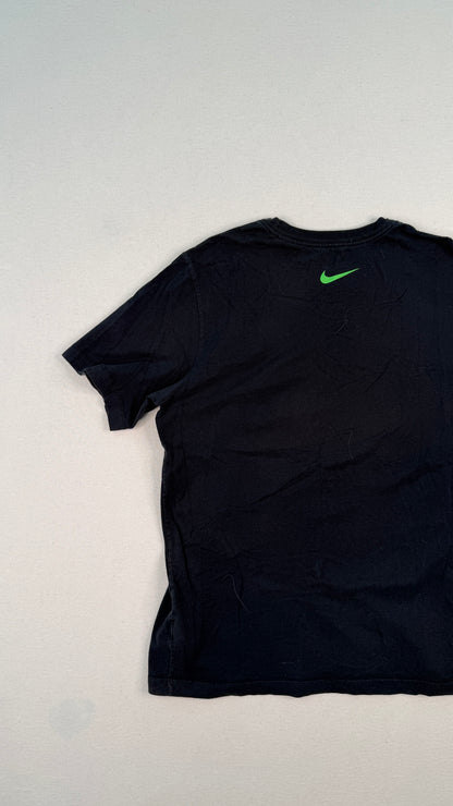 Nike Optimist Graphic Black T-Shirt | Neon Green Logo | Y2K Streetwear Cotton Tee