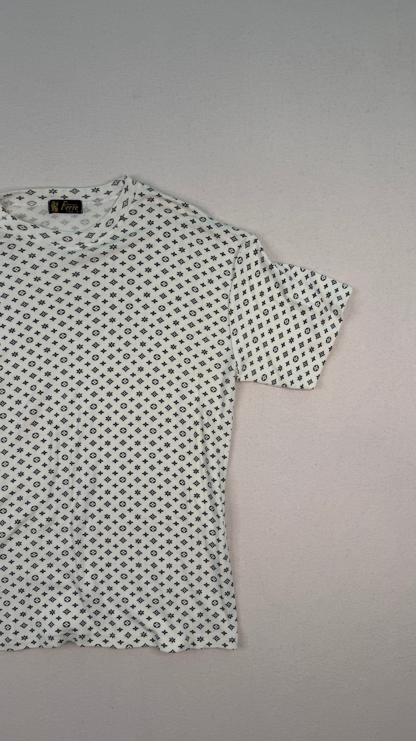 Vintage Gianfranco Ferré Italy Monogram Print T-Shirt White Designer Archive Tee – Medium