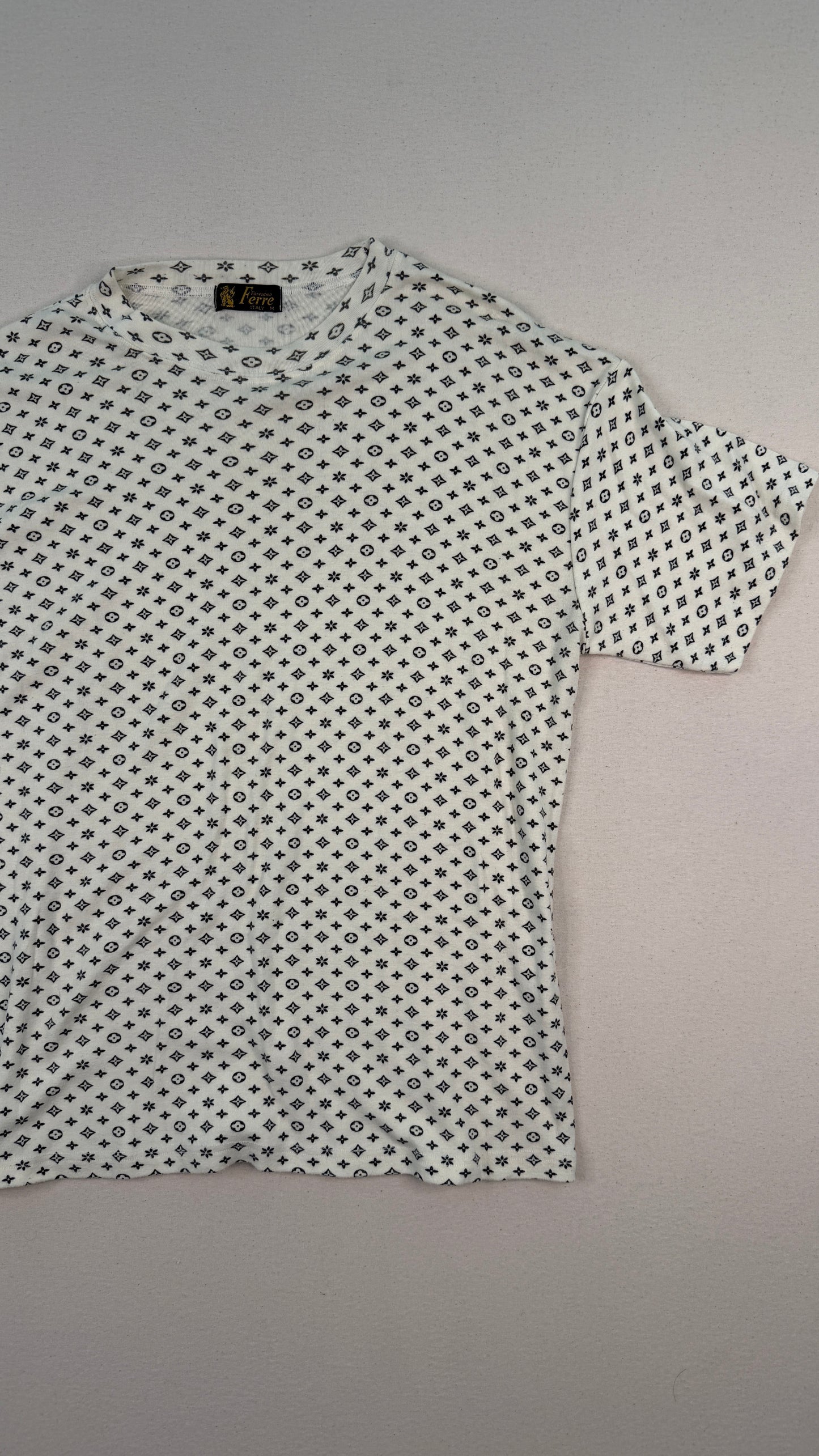 Vintage Gianfranco Ferré Italy Monogram Print T-Shirt White Designer Archive Tee – Medium