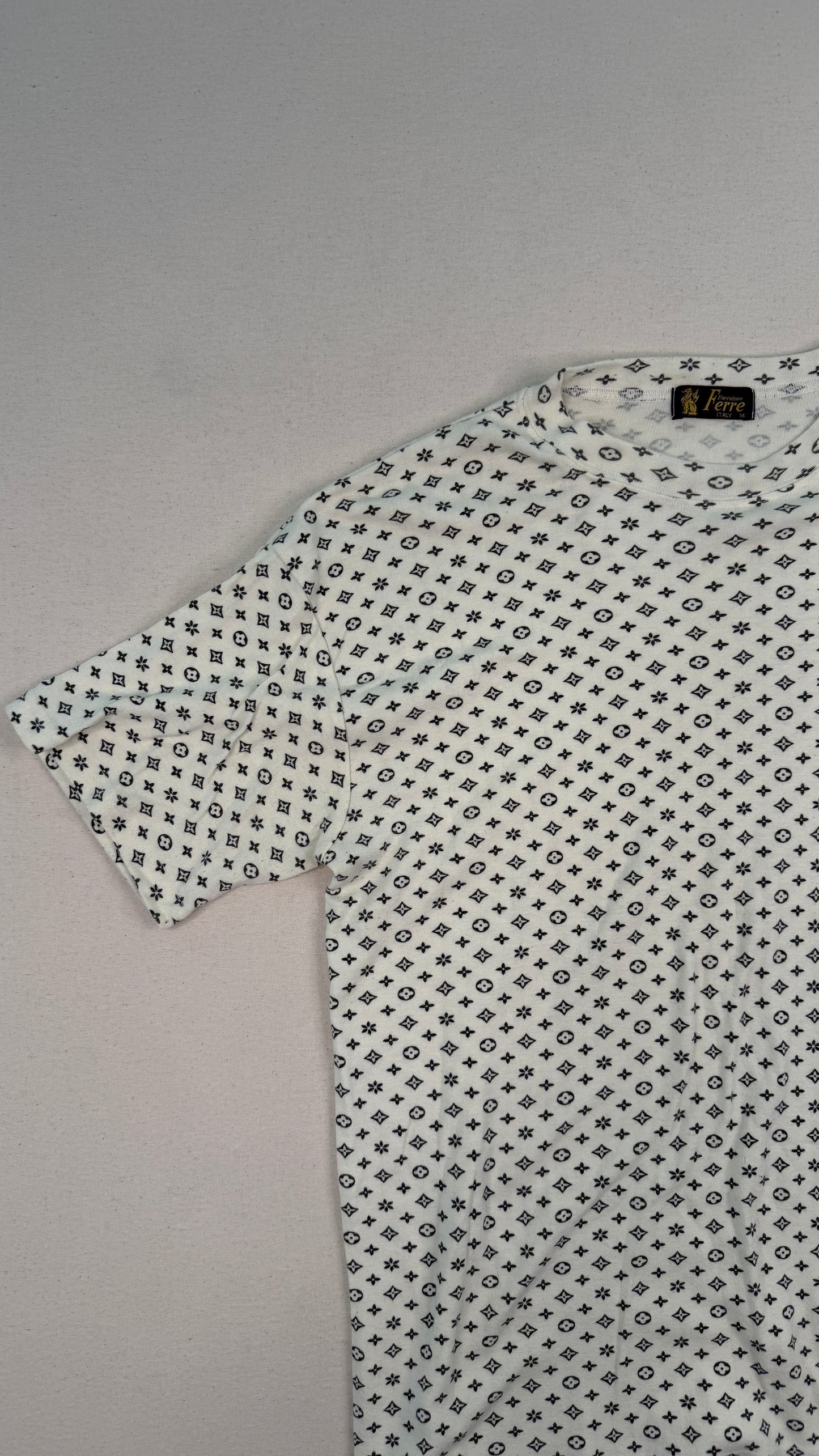 Vintage Gianfranco Ferré Italy Monogram Print T-Shirt White Designer Archive Tee – Medium